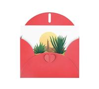 YYHWHJDE Red Greeting Card Green plants in the desert Pattern for Christmas, Children's Birthday, Valentine's Day, and Party Invitation
