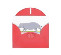 YYHWHJDE Red Greeting Card Hippopotamus crossing the rainbow Pattern for Festive Birthday Party Invitation