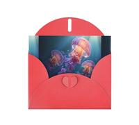 YYHWHJDE Red Greeting Card Jellyfish in the ocean Pattern for Christmas, Children's Birthday, Valentine's Day, and Party Invitation