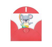 YYHWHJDE Red Greeting Card Koala Catching a Rainbow Pattern for Christmas, Children's Birthday, Valentine's Day, and Party Invitation