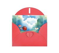 YYHWHJDE Red Greeting Card Ladybug picking flowers Pattern Perfect for Valentine's Day, Wedding Anniversary & Party Invitations
