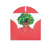 YYHWHJDE Red Greeting Card Little brown bear under the fruit tree Pattern for Christmas, Children's Birthday, Valentine's Day, and Party Invitation