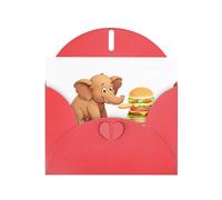 YYHWHJDE Red Greeting Card Little brown elephant eating a burger Pattern for Christmas, Children's Birthday, Valentine's Day, and Party Invitation