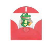 YYHWHJDE Red Greeting Card Little Crocodile In The Eggshell Picture for Festive Birthday Party Invitation