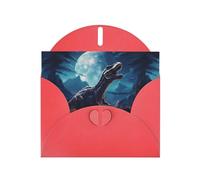 YYHWHJDE Red Greeting Card Little dinosaur next to the moon Pattern for Christmas, Children's Birthday, Valentine's Day, and Party Invitation