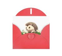 YYHWHJDE Red Greeting Card Little hedgehog picking daisies Pattern for Festive Birthday Party Invitation