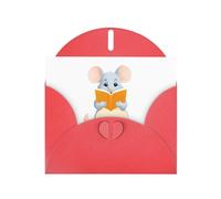 YYHWHJDE Red Greeting Card Little Mouse Reading A Book Picture for Festive Birthday Party Invitation