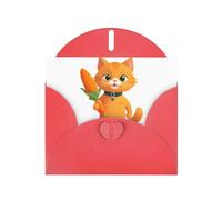 YYHWHJDE Red Greeting Card Little orange cat holding carrot Pattern for Christmas, Children's Birthday, Valentine's Day, and Party Invitation