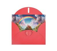 YYHWHJDE Red Greeting Card Little World Under The Rainbow Pattern Perfect for Valentine's Day, Wedding Anniversary & Party Invitations
