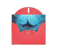 YYHWHJDE Red Greeting Card Manta Ray and Fish Pattern for Christmas, Children's Birthday, Valentine's Day, and Party Invitation
