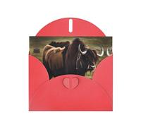 YYHWHJDE Red Greeting Card Mighty Highland Yak Pattern for Christmas, Children's Birthday, Valentine's Day, and Party Invitation