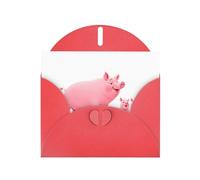 YYHWHJDE Red Greeting Card Mother pig looking at her piglets Pattern for Festive Birthday Party Invitation