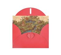 YYHWHJDE Red Greeting Card Mountain River Tribe Pattern Perfect for Valentine's Day, Wedding Anniversary & Party Invitations