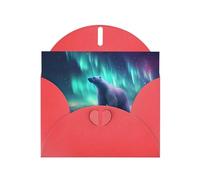 YYHWHJDE Red Greeting Card Northern Lights Polar Bear Pattern Perfect for Valentine's Day, Wedding Anniversary & Party Invitations