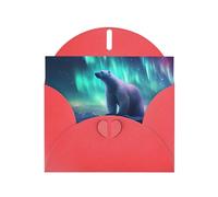 YYHWHJDE Red Greeting Card Northern Lights Polar Bear Prints for Christmas, Children's Birthday, Valentine's Day, and Party Invitation