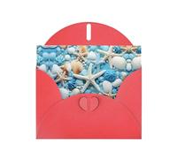 YYHWHJDE Red Greeting Card Ocean Sea Beach Seashells Starfish Blue Pattern for Christmas, Children's Birthday, Valentine's Day, and Party Invitation