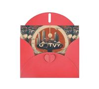 YYHWHJDE Red Greeting Card Offshore Buildings Pattern Perfect for Valentine's Day, Wedding Anniversary & Party Invitations