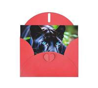 YYHWHJDE Red Greeting Card Panther With Blue Eyes Pattern for Christmas, Children's Birthday, Valentine's Day, and Party Invitation