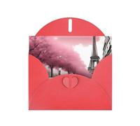 YYHWHJDE Red Greeting Card Paris Street Eiffel Tower Pink Floral Pattern for Festive Birthday Party Invitation