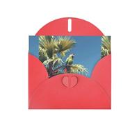 YYHWHJDE Red Greeting Card Parrots On Palm Trees Pattern Perfect for Valentine's Day, Wedding Anniversary & Party Invitations