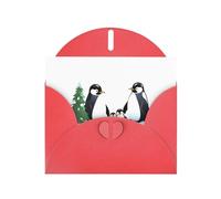 YYHWHJDE Red Greeting Card Penguins by the pine tree Pattern for Festive Birthday Party Invitation