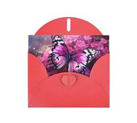 YYHWHJDE Red Greeting Card Pink flower purple butterfly Pattern for Festive Birthday Party Invitation