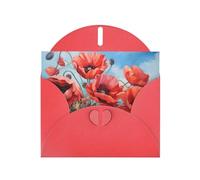YYHWHJDE Red Greeting Card poppies on blue sky Pattern Perfect for Valentine's Day, Wedding Anniversary & Party Invitations