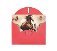 YYHWHJDE Red Greeting Card Prancing Brown Horse Prints for Christmas, Children's Birthday, Valentine's Day, and Party Invitation