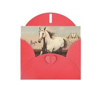 YYHWHJDE Red Greeting Card Prancing White Horse Pattern for Festive Birthday Party Invitation