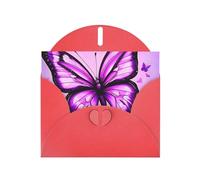 YYHWHJDE Red Greeting Card Purple Butterfly Prints for Christmas, Children's Birthday, Valentine's Day, and Party Invitation