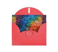 YYHWHJDE Red Greeting Card Rainbow Fragments Fish Scales Pattern Perfect for Valentine's Day, Wedding Anniversary & Party Invitations