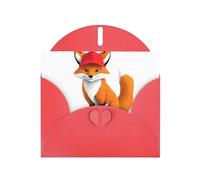 YYHWHJDE Red Greeting Card Red Hat Fox Pattern Perfect for Valentine's Day, Wedding Anniversary & Party Invitations