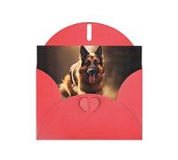 YYHWHJDE Red Greeting Card Running german shepherd dog Pattern for Festive Birthday Party Invitation