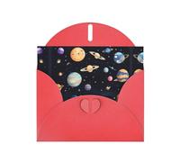 YYHWHJDE Red Greeting Card Saturn Jupiter Earth Pattern for Christmas, Children's Birthday, Valentine's Day, and Party Invitation
