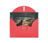 YYHWHJDE Red Greeting Card Sea Lions On The Coast Pattern Perfect for Valentine's Day, Wedding Anniversary & Party Invitations