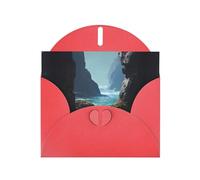 YYHWHJDE Red Greeting Card Sea Water Between The Rocks Pattern Perfect for Valentine's Day, Wedding Anniversary & Party Invitations