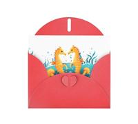 YYHWHJDE Red Greeting Card Seahorses playing in the sea Pattern for Christmas, Children's Birthday, Valentine's Day, and Party Invitation