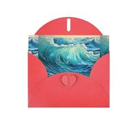 YYHWHJDE Red Greeting Card Sequin Waves Ocean Pattern Perfect for Valentine's Day, Wedding Anniversary & Party Invitations
