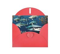 YYHWHJDE Red Greeting Card Sharks under the sea Prints for Christmas, Children's Birthday, Valentine's Day, and Party Invitation