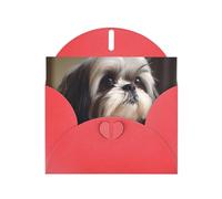 YYHWHJDE Red Greeting Card Shih Tzu Dog Prints for Christmas, Children's Birthday, Valentine's Day, and Party Invitation