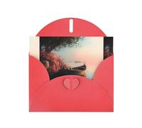 YYHWHJDE Red Greeting Card Small Boat On The Lake Shore Pattern Perfect for Valentine's Day, Wedding Anniversary & Party Invitations