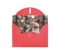 YYHWHJDE Red Greeting Card Snowman Squirrel Pattern Perfect for Valentine's Day, Wedding Anniversary & Party Invitations