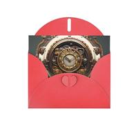 YYHWHJDE Red Greeting Card Steampunk Clock Pattern for Festive Birthday Party Invitation