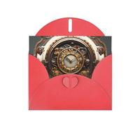 YYHWHJDE Red Greeting Card Steampunk Clock Prints for Christmas, Children's Birthday, Valentine's Day, and Party Invitation