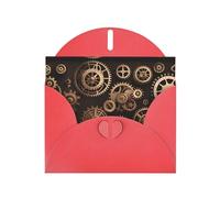 YYHWHJDE Red Greeting Card Steampunk Mechanical Gears Pattern for Christmas, Children's Birthday, Valentine's Day, and Party Invitation