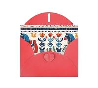 YYHWHJDE Red Greeting Card Swedish Dala Horse Folk Prints for Christmas, Children's Birthday, Valentine's Day, and Party Invitation