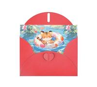 YYHWHJDE Red Greeting Card Swimming tiger cub Pattern for Festive Birthday Party Invitation