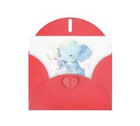 YYHWHJDE Red Greeting Card The elephant is spitting water Pattern for Festive Birthday Party Invitation