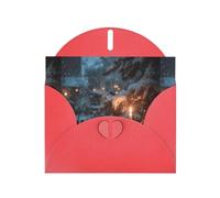 YYHWHJDE Red Greeting Card The Lone Lamp Under The Cedars Pattern Perfect for Valentine's Day, Wedding Anniversary & Party Invitations