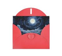 YYHWHJDE Red Greeting Card The Moon In The Starry Sky Pattern Perfect for Valentine's Day, Wedding Anniversary & Party Invitations